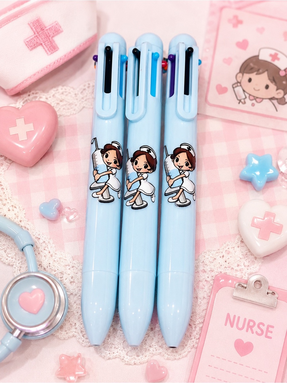 🩺✨ Kawaii Nurse Multi-Color Pens – Set of 3 – NEW ✨🩺